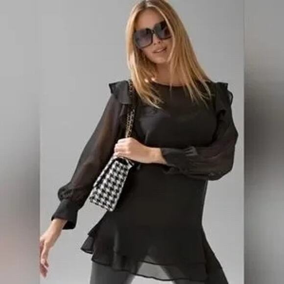 White House Black Market Sheer Lace Applique Ruffle Witchy Tunic Top SZ 4 - Picture 1 of 11